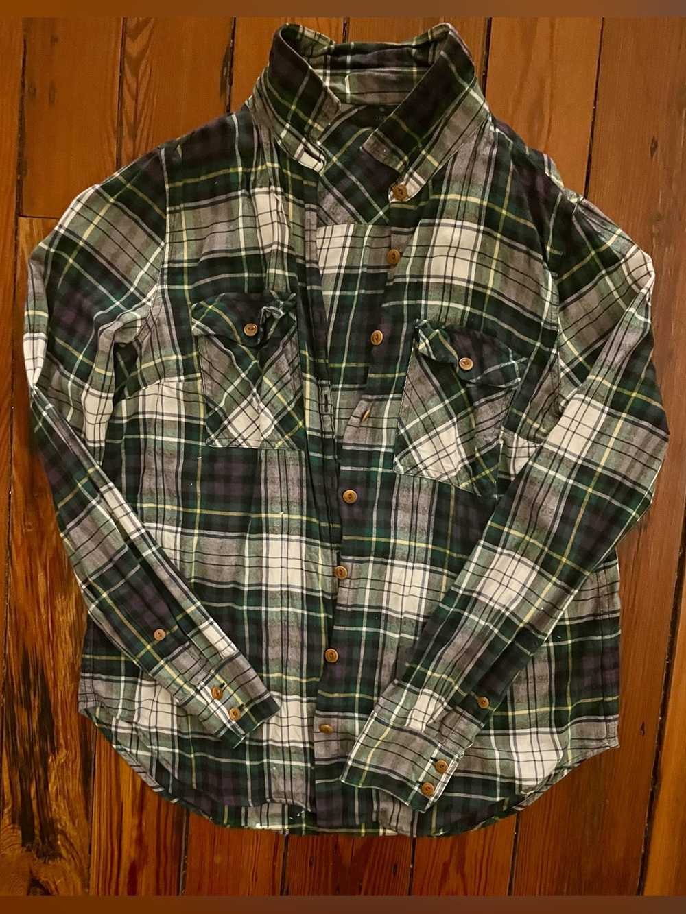 J.Crew Plaid Flannel Button Down Shirt Green Navy | Size 8